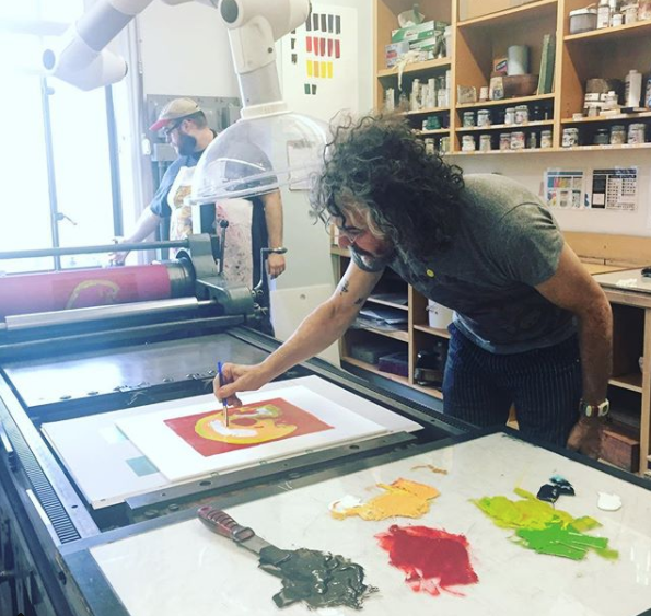 Wayne Coyne in the print studio at Pacific Northwest College of Art