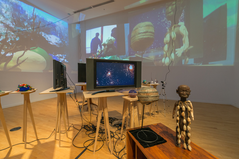 Cauleen Smith, Asterisms, 2017, installation view. Center for Contemporary Art & Culture at Pacific Northwest College of Art (PNCA). Video projections and sculptures