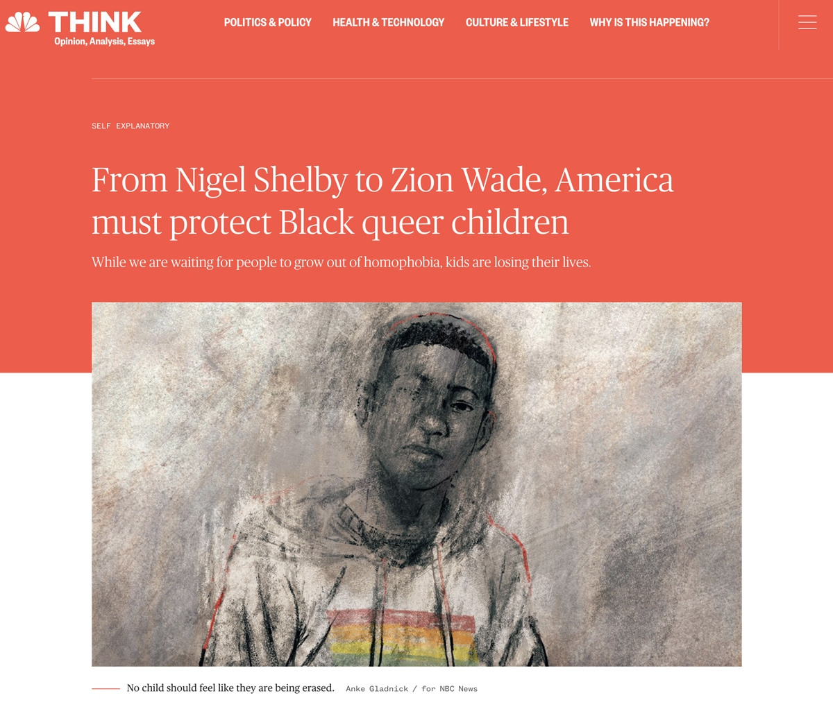 Web page screenshot of NBC article page, illustration by Anke Gladnick