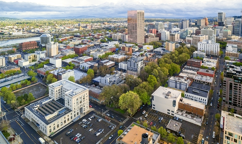 Aerial view of PNCA and the North Park Blocks
