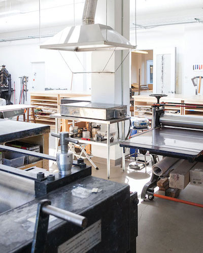 Pacific Northwest College of Art (PNCA) Print Making Lab on our main campus with offset presses, letterpress, and other printmaking equipment and facilities.