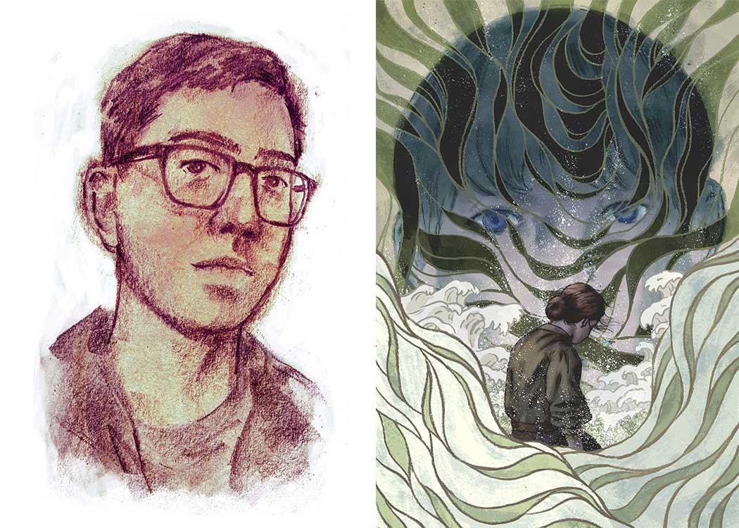 Anke Gladnick illustration, left: an illustrated portrait, right: a composition
