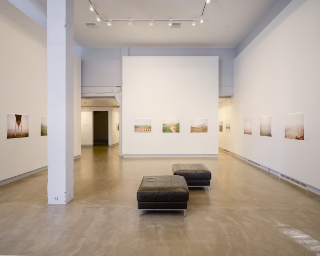 View of main gallery room with art on the walls at the Blue Sky gallery in Portland, Oregon.