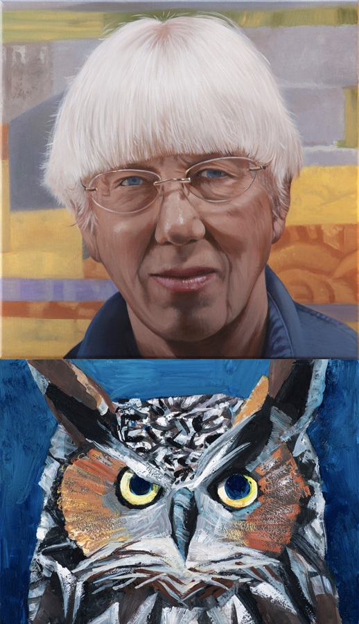 Lucinda Parker ‘66, Portrait of Lucinda Parker by Sherrie Wolf ‘74, 2010 and Sentient Being by Lucinda Parker, 2020
