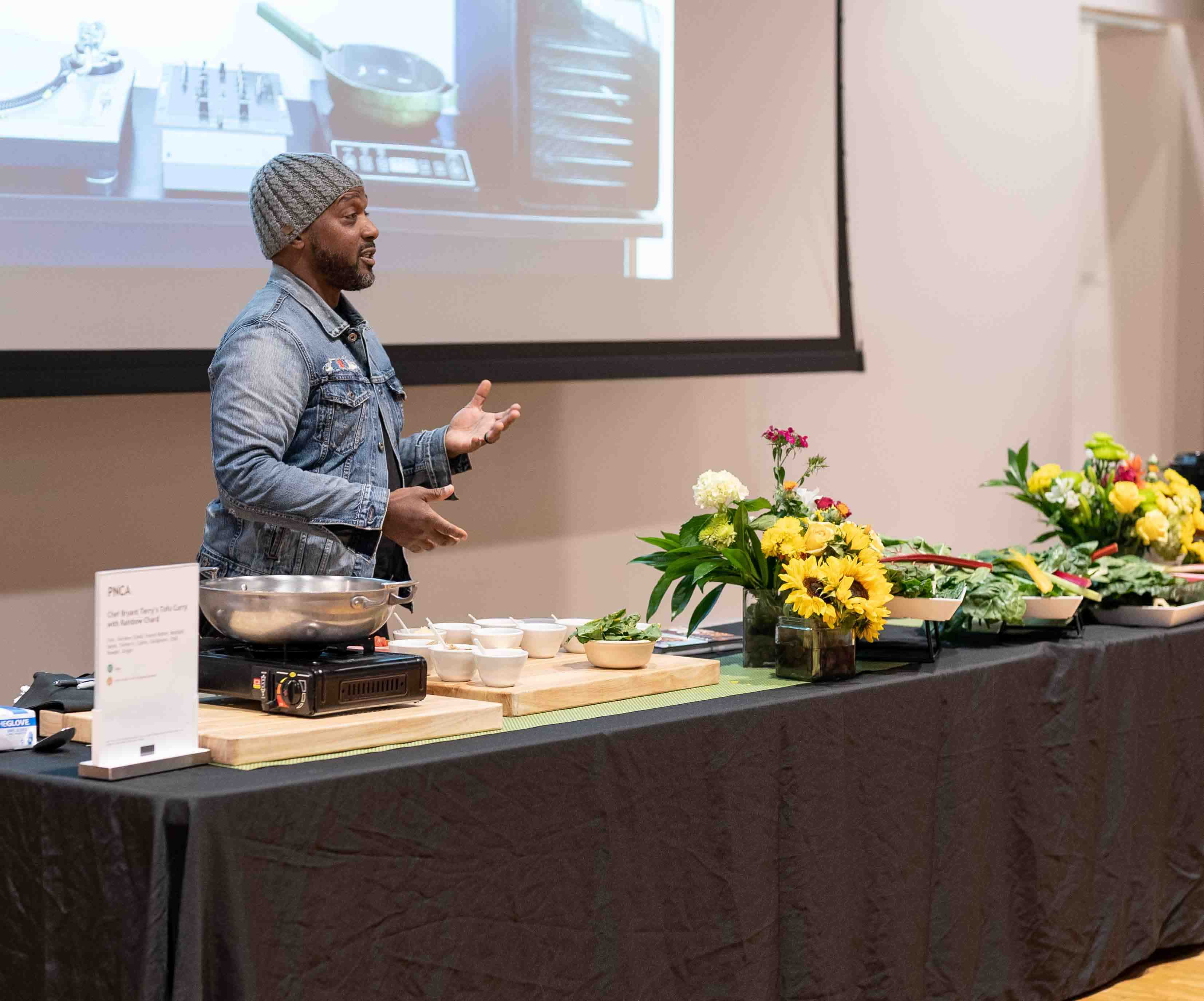Bryant Terry during the lecture and cooking demonstration at PNCA