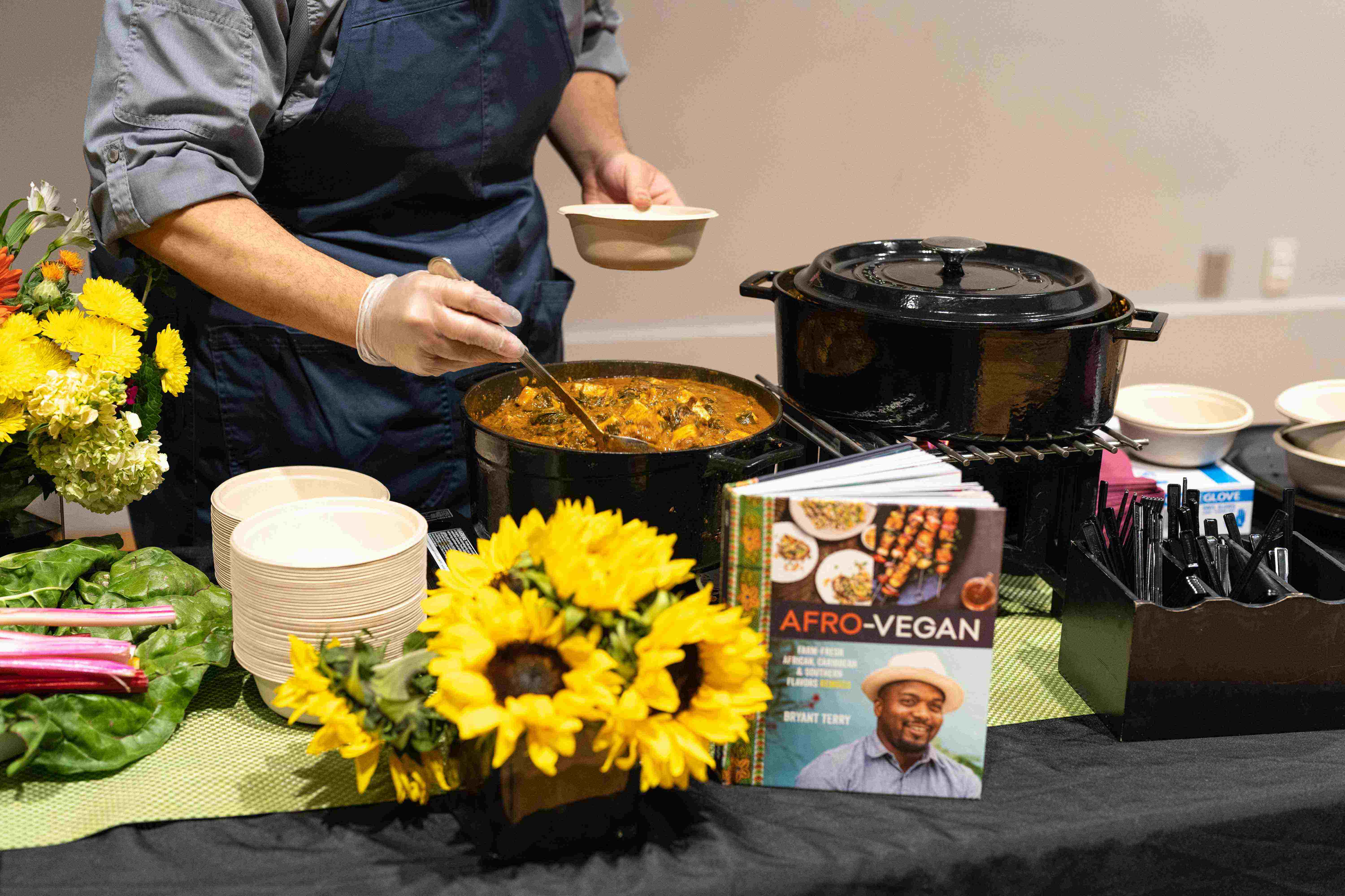 Bryant Terry's Award-Winning Cookbook: Afro-Vegan. Served up alongside a delicious peanut greens & tofu dish.